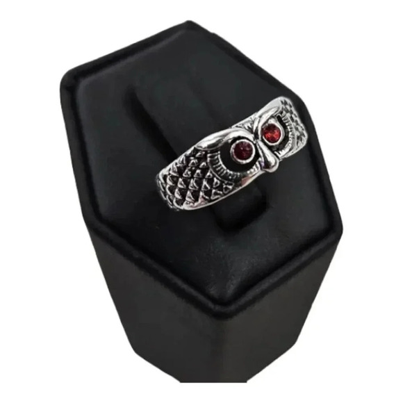 Red Eyed Owl Adjustable Fashion Ring A17 - Picture 2 of 13
